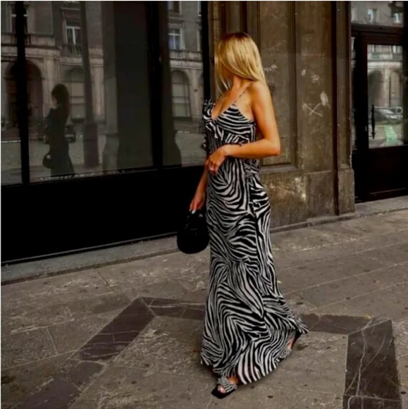 Zara Ruffled Maxi Dress Zebra Size S - Picture 6 of 11
